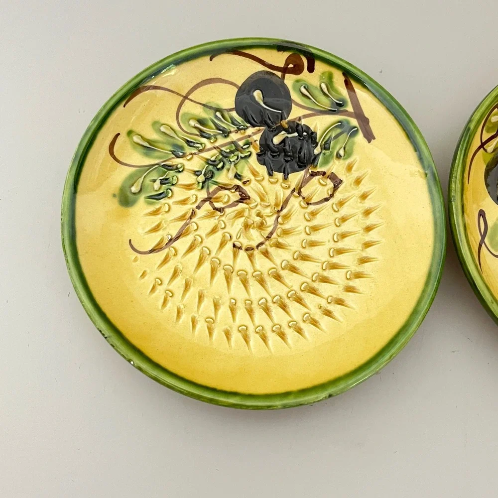 Ceramica de Espana Garlic Grater Plates Set of 2 Yellow Olive Branch Hand Made
